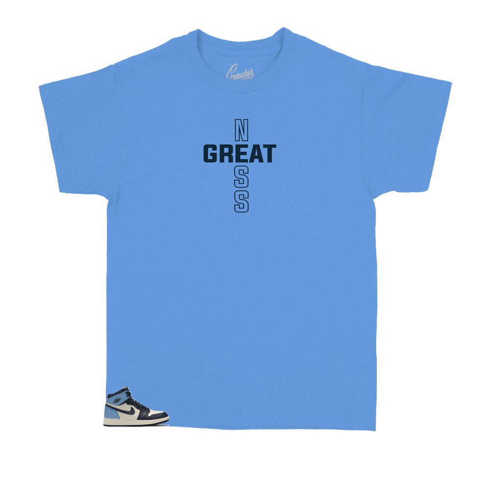 Kids - Retro 1 Uni Blue Obsidian Greatness Cross Shirt
