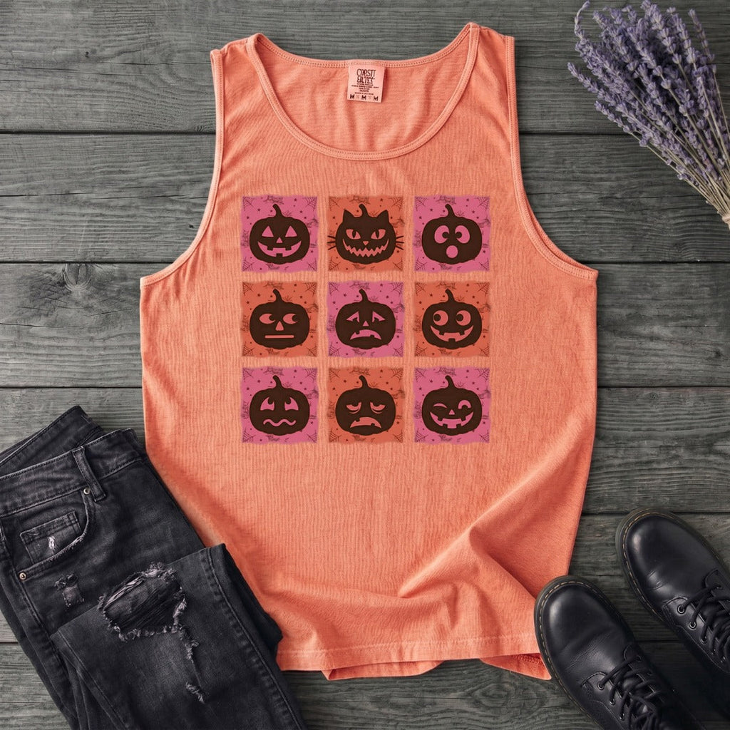 Pumpkin Faces Grid Tank Top