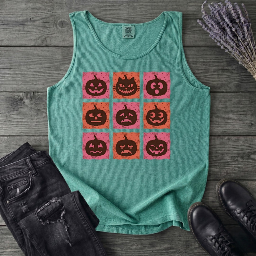 Pumpkin Faces Grid Tank Top