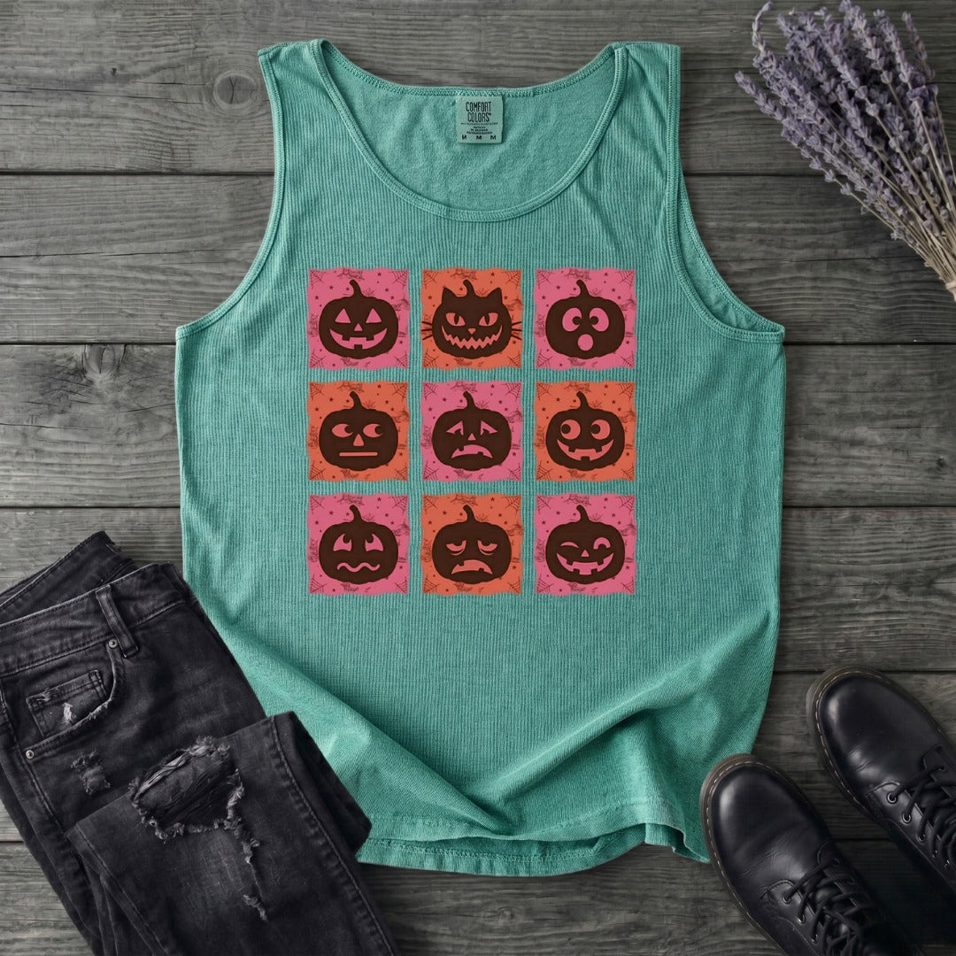 Pumpkin Faces Grid Tank Top