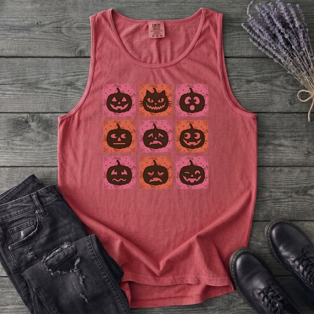 Pumpkin Faces Grid Tank Top