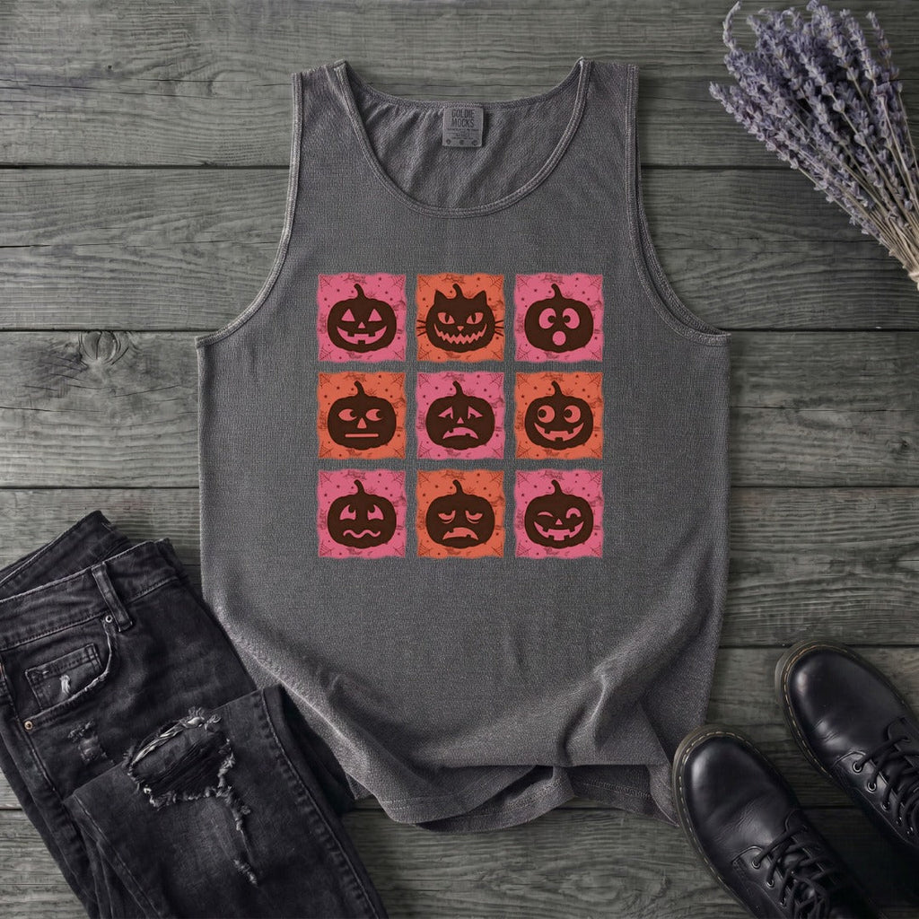 Pumpkin Faces Grid Tank Top