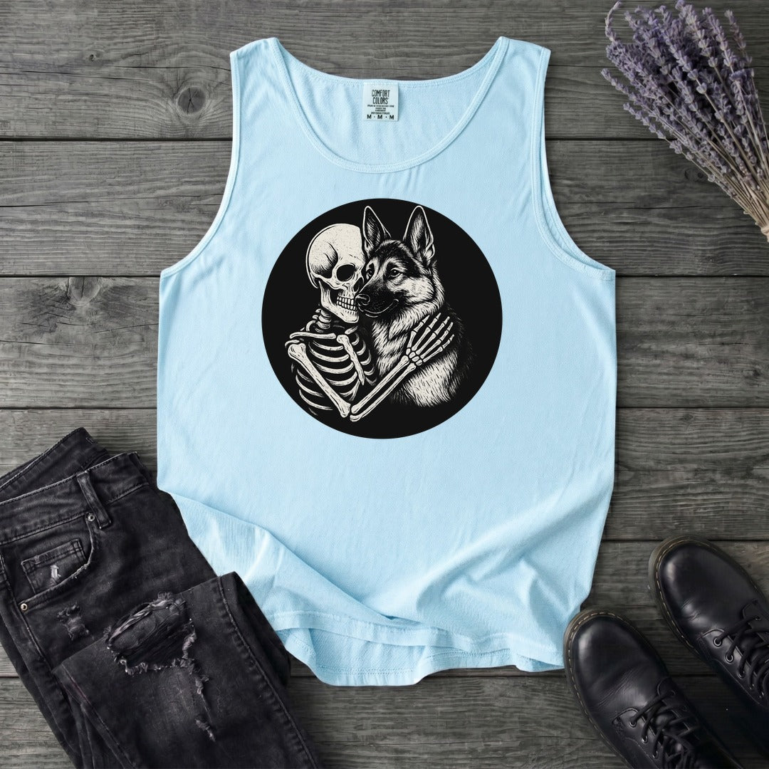Skeleton German Shepherd Hug Tank Top