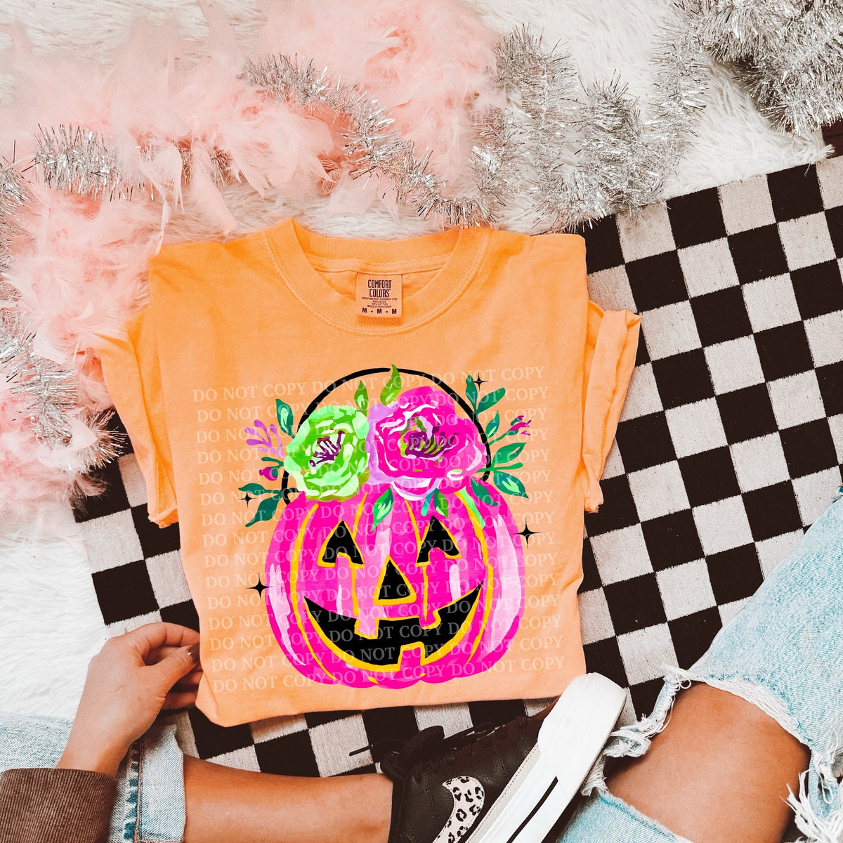 Pink jack o lantern pumpkin bucket on comfort colors product image 1