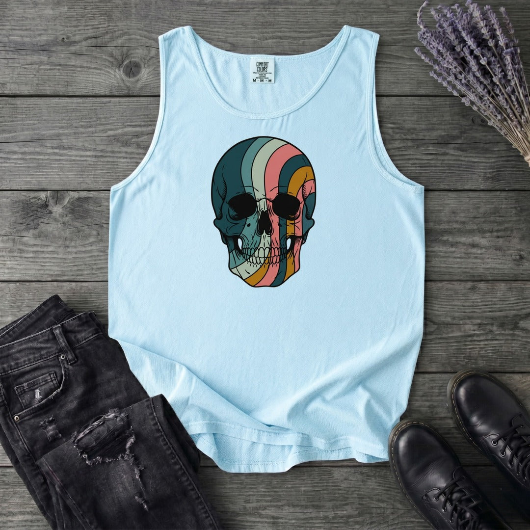 Psychedelic Striped Skull Tank Top