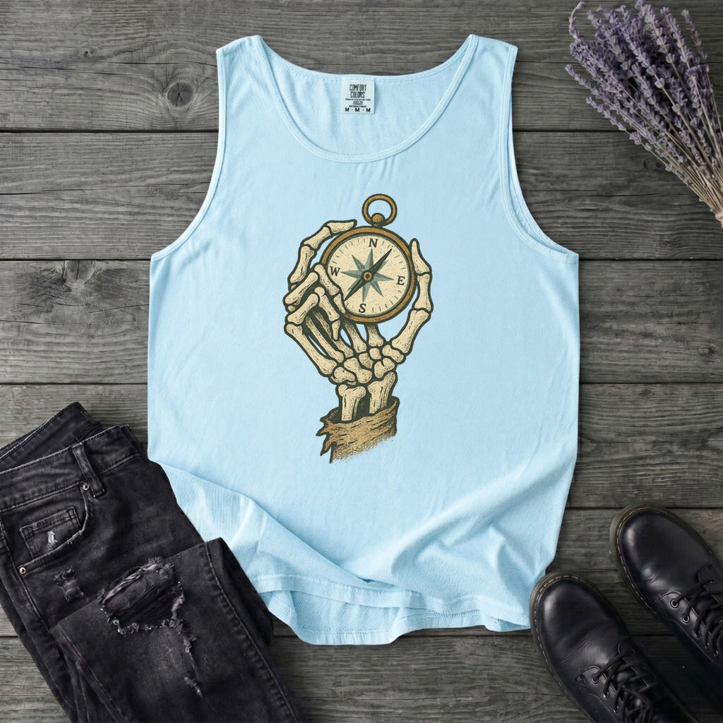 Nautical Compass Skeleton Hand Tank Top