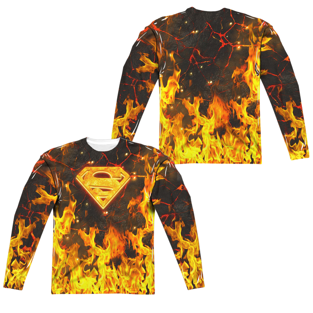 Superman Fire Logo (Front/Back Print) - Men's All-Over Print Long Sleeve