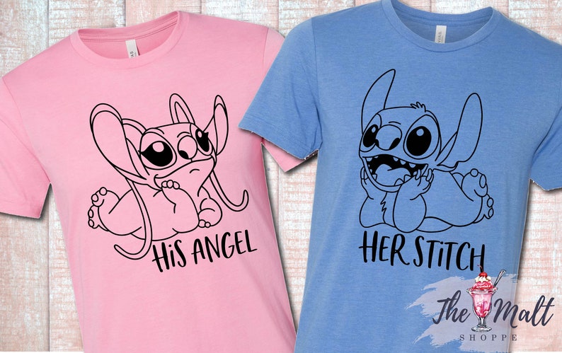 MALT SHOPPE Stitch and Angel Couple Shirts I'm Her Stitch I'm His Angel TWO shirts combo listing