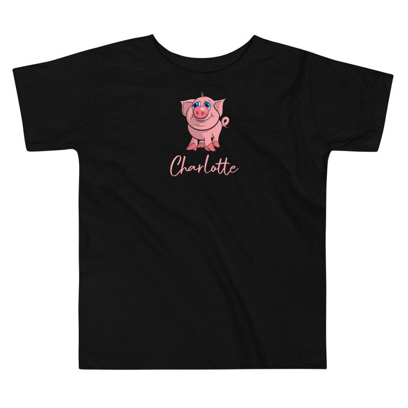 Cute Piglet Personalised Kids T-shirt | Custom Toddler Tee with a Pink Piggy | Personalised Name Birthday Gift for Boys and Girls