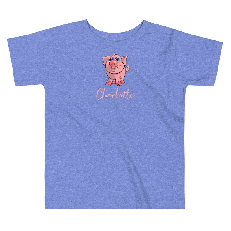 Cute Piglet Personalised Kids T-shirt | Custom Toddler Tee with a Pink Piggy | Personalised Name Birthday Gift for Boys and Girls