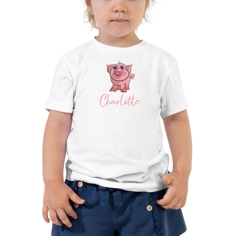 Cute Piglet Personalised Kids T-shirt | Custom Toddler Tee with a Pink Piggy | Personalised Name Birthday Gift for Boys and Girls