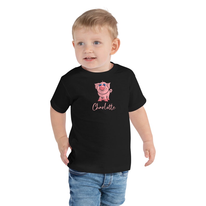 Cute Piglet Personalised Kids T-shirt | Custom Toddler Tee with a Pink Piggy | Personalised Name Birthday Gift for Boys and Girls