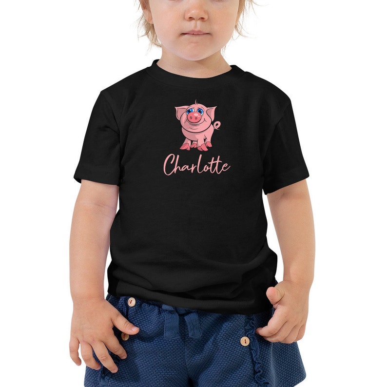 Cute Piglet Personalised Kids T-shirt | Custom Toddler Tee with a Pink Piggy | Personalised Name Birthday Gift for Boys and Girls