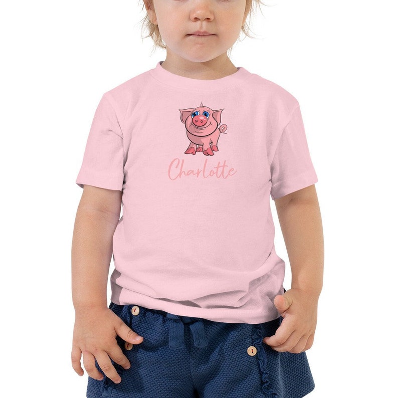 Cute Piglet Personalised Kids T-shirt | Custom Toddler Tee with a Pink Piggy | Personalised Name Birthday Gift for Boys and Girls