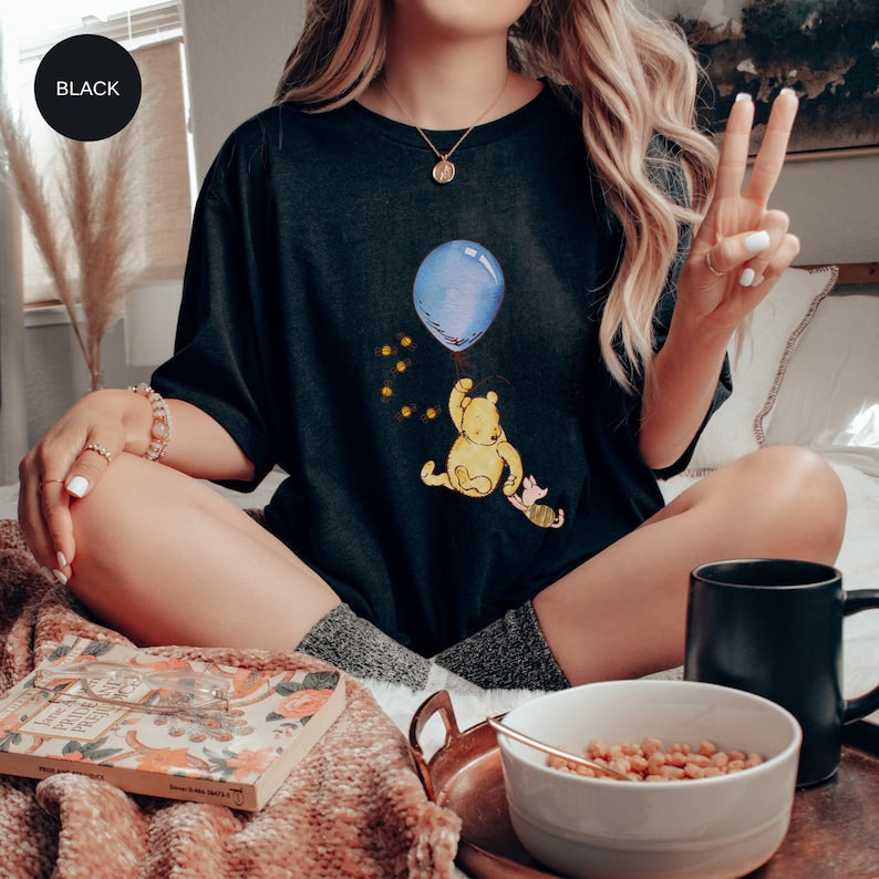 Winnie the Pooh Bella Canvas T-Shirt. Cute Classic Pooh Piglet Balloon Comfy Graphic Tee Aesthetic Classic Shirt