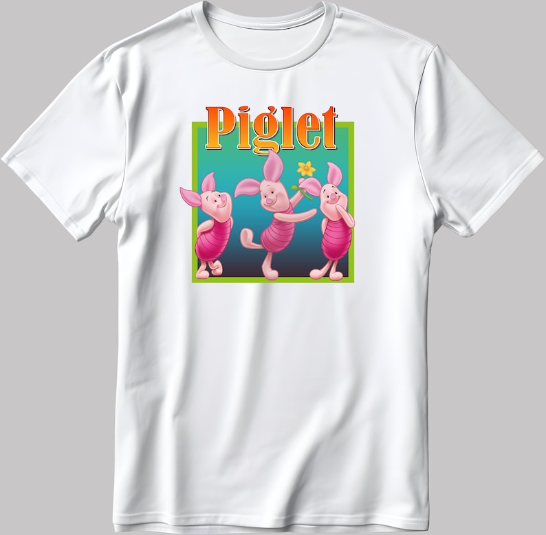 Famous Character Piglet Figure, Short Sleeve White-Black Men's / Women's T Shirt H123
