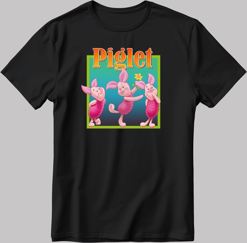 Famous Character Piglet Figure, Short Sleeve White-Black Men's / Women's T Shirt H123