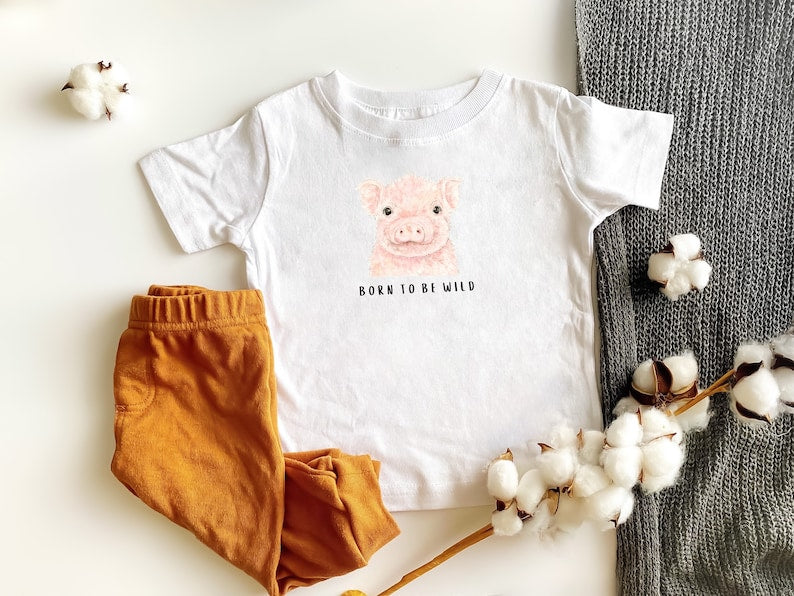 Born to be Wild Pig Toddler T-Shirt, Piglet T-shirt, Farm Animal Toddler Shirt, Personalized Toddler T-shirt
