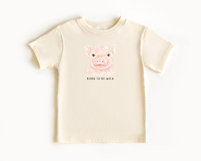 Born to be Wild Pig Toddler T-Shirt, Piglet T-shirt, Farm Animal Toddler Shirt, Personalized Toddler T-shirt