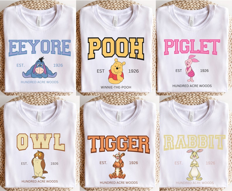 Varsity Winnie the Pooh Shirt, Disney Tee, Disneyland Shirt, Disney World Tee, Vintage Pooh Bear, Jersey Style Disney Eeyore, Tigger, Piglet