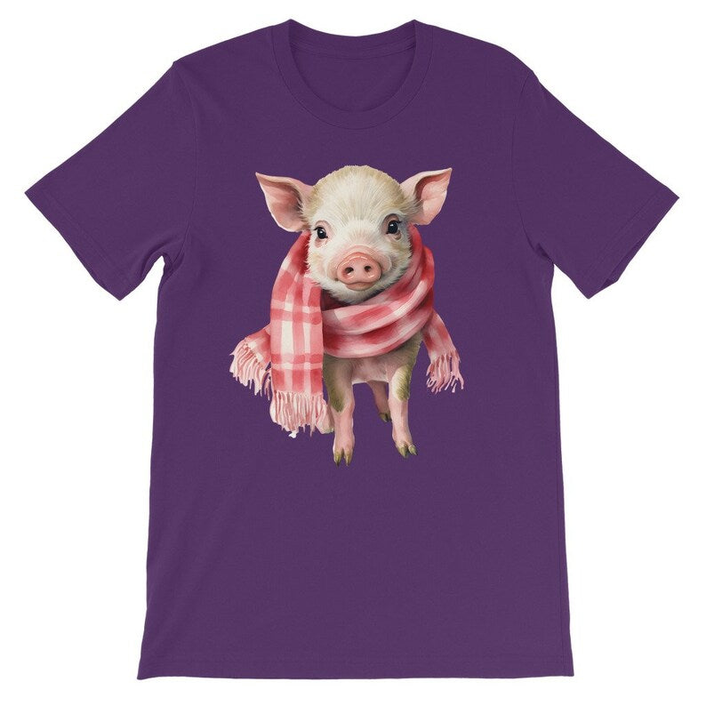 Cute Piglet Wearing a Scarf Kids T-Shirt,  Farming Shirt, Pig Lover, gift for her, farm animal Tee, animal lover kids shirt
