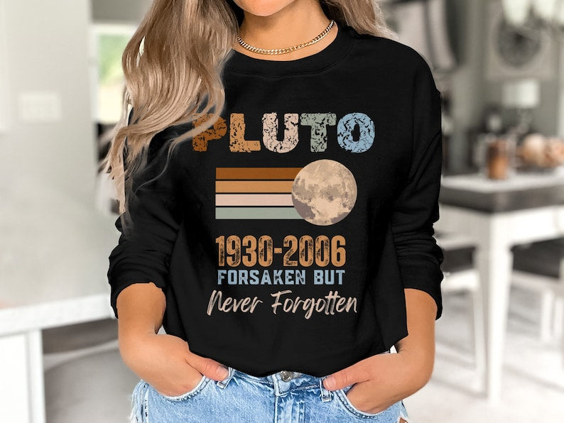 Pluto Forsaken Never Forgotten Boho Comfort Colors Tee Planet Pluto Sweatshirt, Trendy Science Hoodie, Retro Space Tee, Matching Couples