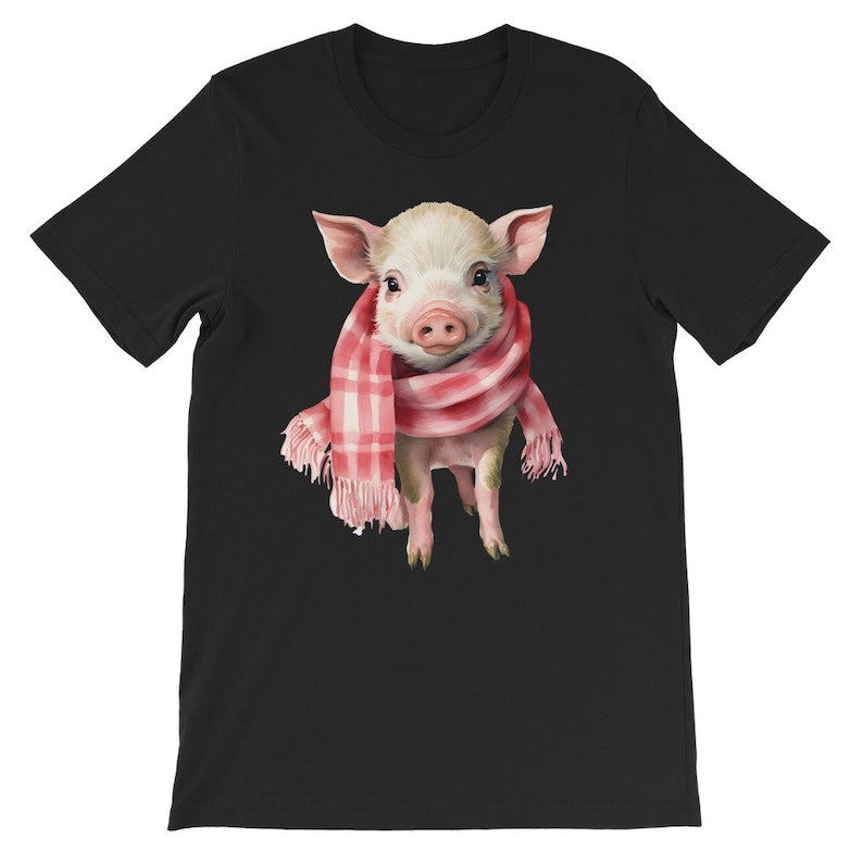 Cute Piglet Wearing a Scarf Kids T-Shirt,  Farming Shirt, Pig Lover, gift for her, farm animal Tee, animal lover kids shirt