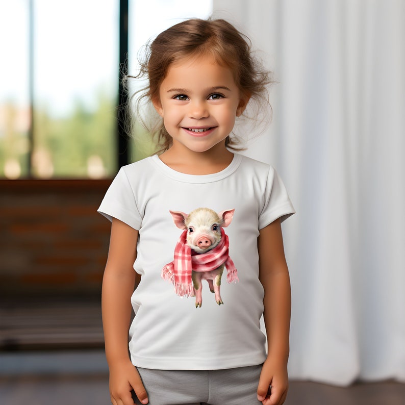 Cute Piglet Wearing a Scarf Kids T-Shirt,  Farming Shirt, Pig Lover, gift for her, farm animal Tee, animal lover kids shirt