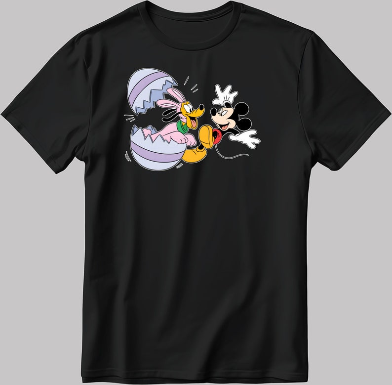 Pluto And Mickey Figure Short Sleeve White-Black Men's / Women's T Shirt N532