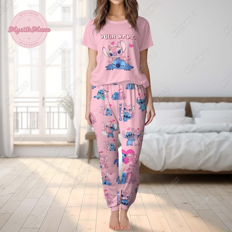 Personalized Stitch Angel Pajamas Set, Lilo Stitch Holiday Pajamas, Disney Stitch Womens Pajamas, Angel Stitch Pajamas Family