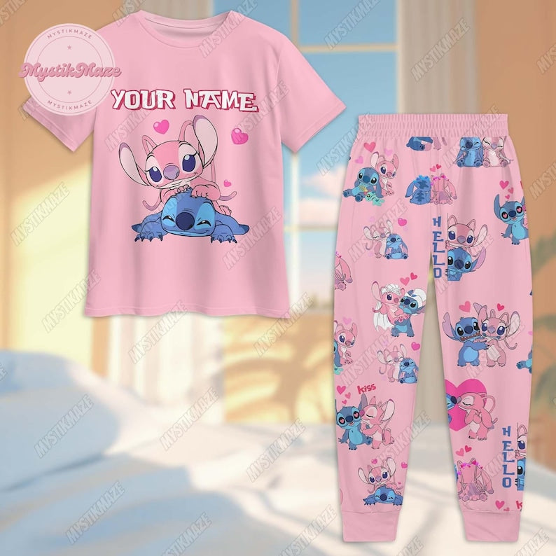Personalized Stitch Angel Pajamas Set, Lilo Stitch Holiday Pajamas, Disney Stitch Womens Pajamas, Angel Stitch Pajamas Family