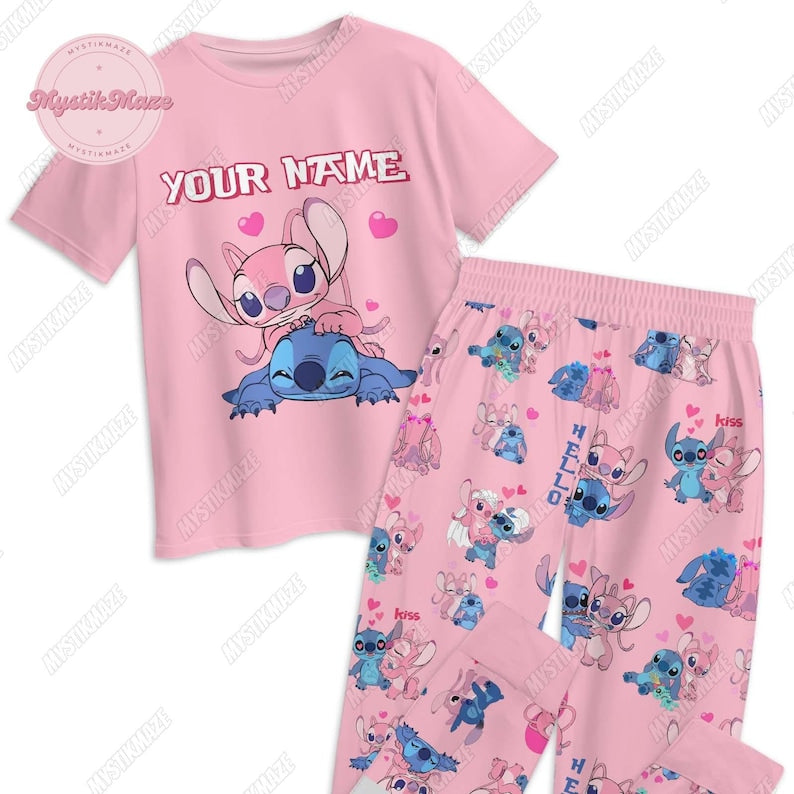 Personalized Stitch Angel Pajamas Set, Lilo Stitch Holiday Pajamas, Disney Stitch Womens Pajamas, Angel Stitch Pajamas Family