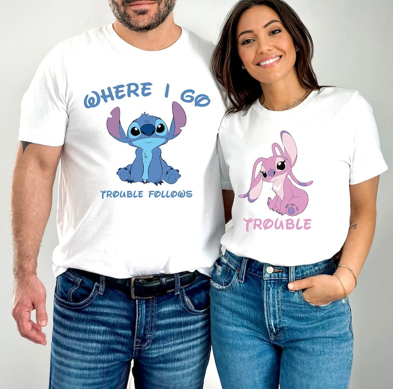 Stitch and Angel Matching Shirts: Funny Couple Tees