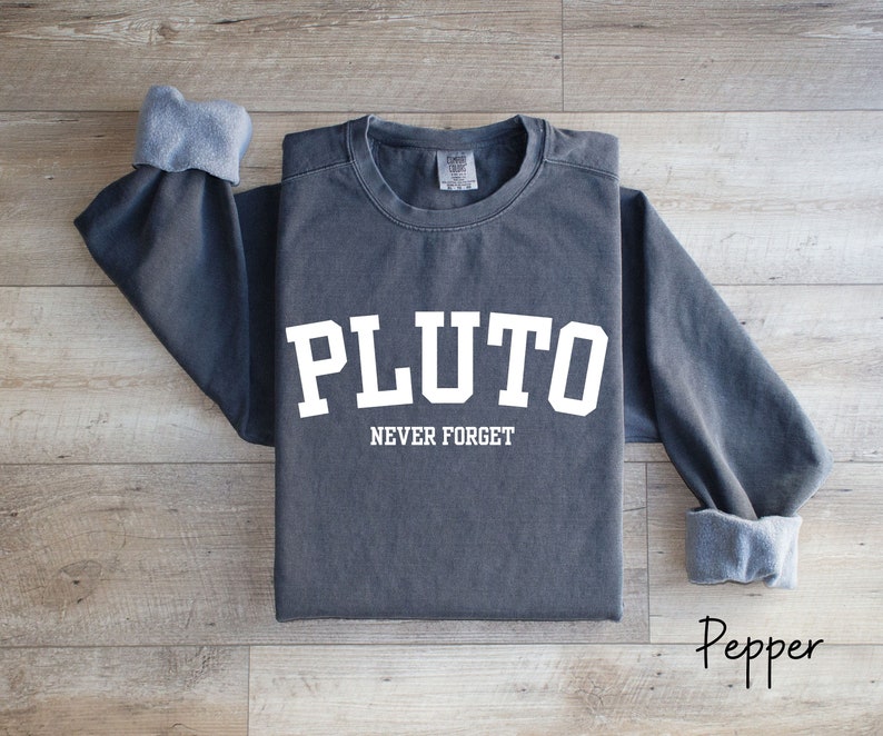 Pluto Never Forget, Comfort Colors Planet Sweatshirt, Science Sweatshirt, Aesthetic Universe Shirt, Retro Space Tee, Astronomy Lover Sweater