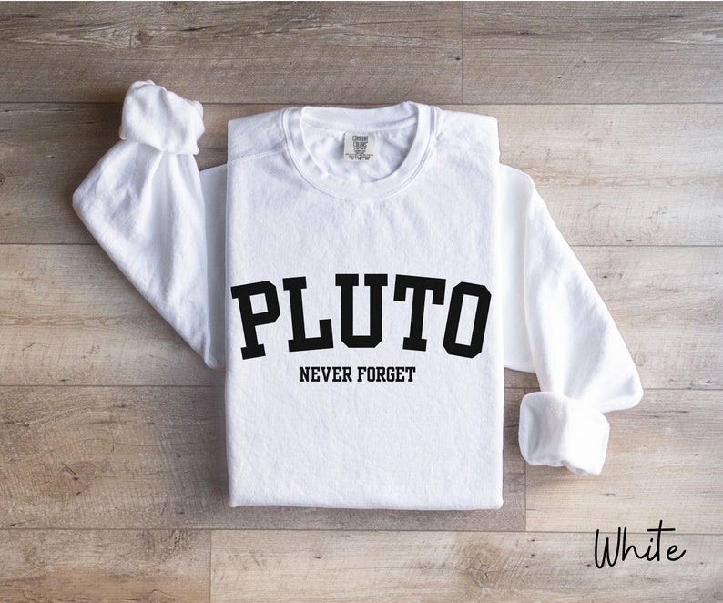 Pluto Never Forget, Comfort Colors Planet Sweatshirt, Science Sweatshirt, Aesthetic Universe Shirt, Retro Space Tee, Astronomy Lover Sweater
