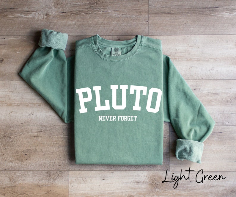 Pluto Never Forget, Comfort Colors Planet Sweatshirt, Science Sweatshirt, Aesthetic Universe Shirt, Retro Space Tee, Astronomy Lover Sweater