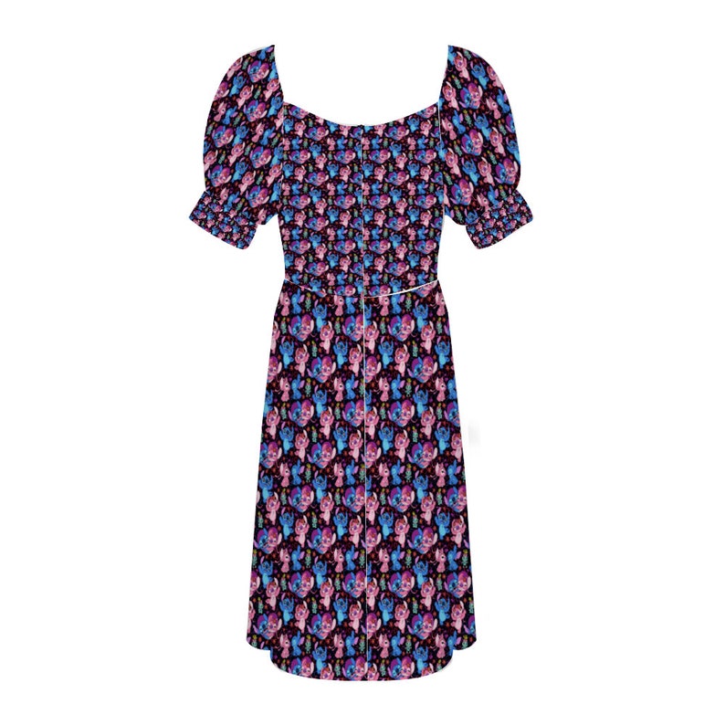 Disney Lilo And Stitch Angel Besties Women's Short Sleeve V-neck Knee-Length Dress