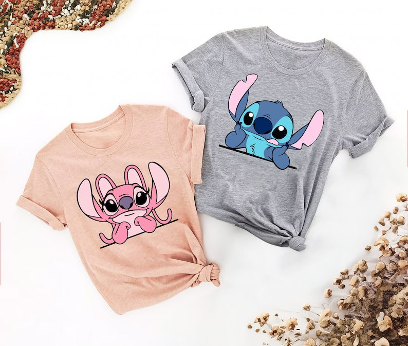 Disney Stitch & Angel Matching Shirt, Valentines Couple Tee