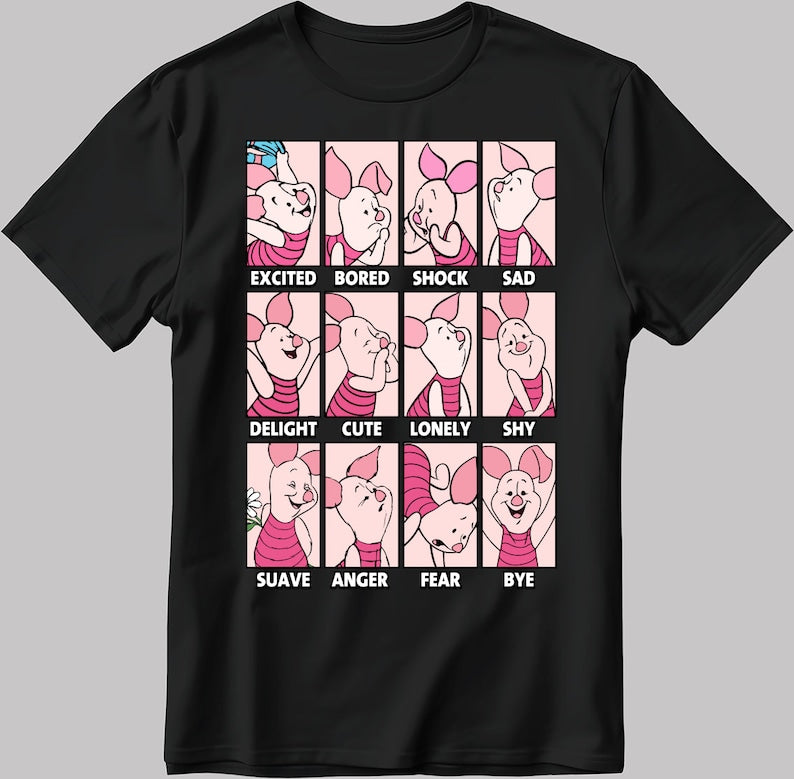 Piglet Moods Short Sleeve White-Black Men's / Women's T Shirt C548