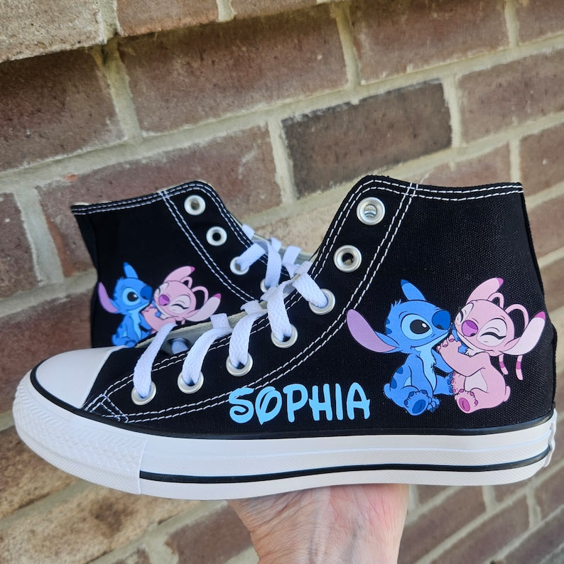 Stitch Angel Converse Personalized High Tops Sneakers For Girls