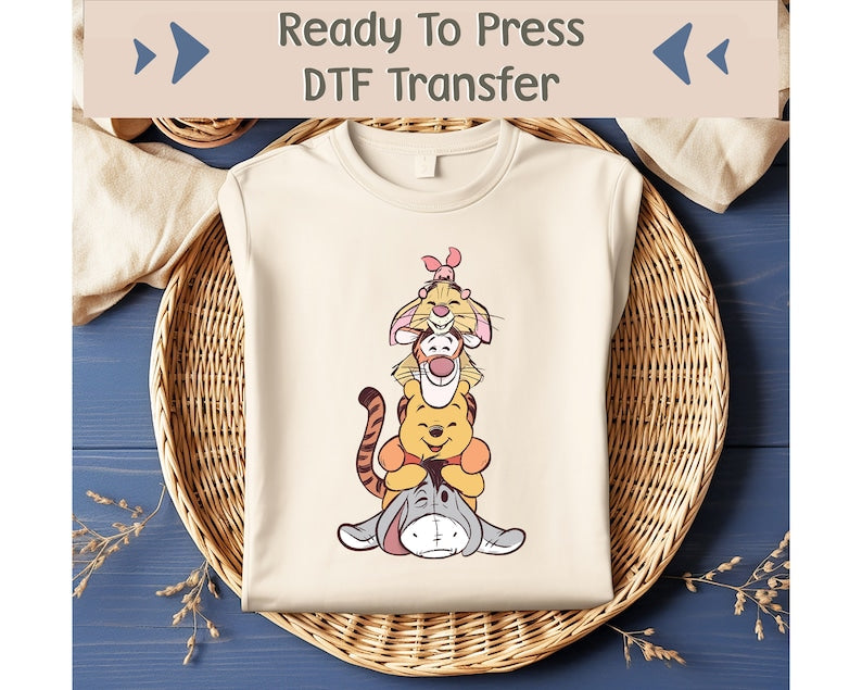 Retro Pooh Friends DTF Transfer, Vintage Winnie The Pooh Ready To Press, Disney Image Transfer, Pooh Direct To Film, Disney DTF Transfer