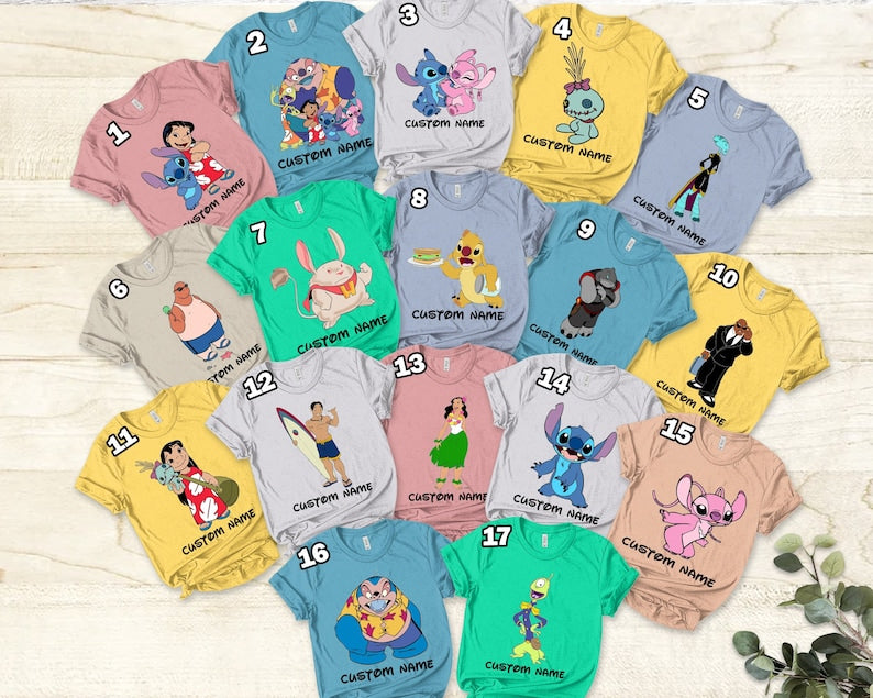Custom Name Disney Lilo And Stitch All Characters Group T-Shirt, Nani Angel Matching Shirt, WDW Disneyland Family Vacation Shirt Stitch
