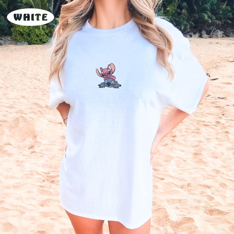 Embroidered Stitch And Angel Shirt, Disneyland Shirt, Disney Love Shirt, Best Couple Gift, Couple Shirt, Honeymoon Shirt, Comfort Colors Tee