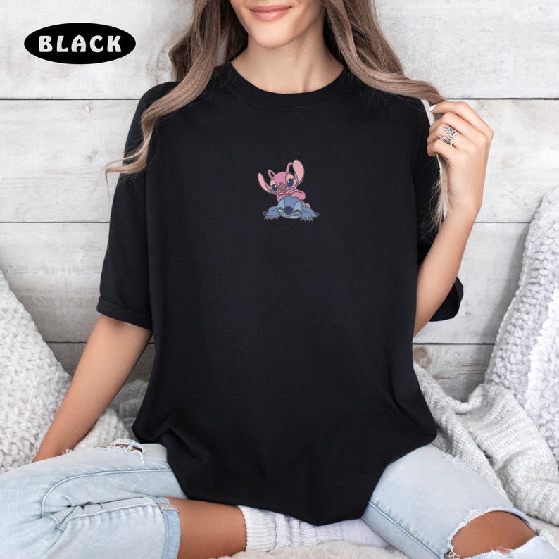 Embroidered Stitch And Angel Shirt, Disneyland Shirt, Disney Love Shirt, Best Couple Gift, Couple Shirt, Honeymoon Shirt, Comfort Colors Tee