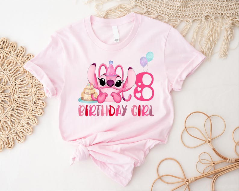 Disney Angel Birthday Girl Shirt, Stitch Angel Birthday Party, Custom Birthday Tshirt, Birthday Family Shirt, Personalized Kids Birthday Tee