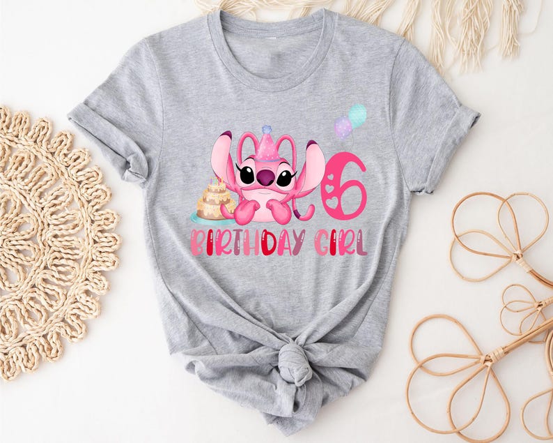 Disney Angel Birthday Girl Shirt, Stitch Angel Birthday Party, Custom Birthday Tshirt, Birthday Family Shirt, Personalized Kids Birthday Tee