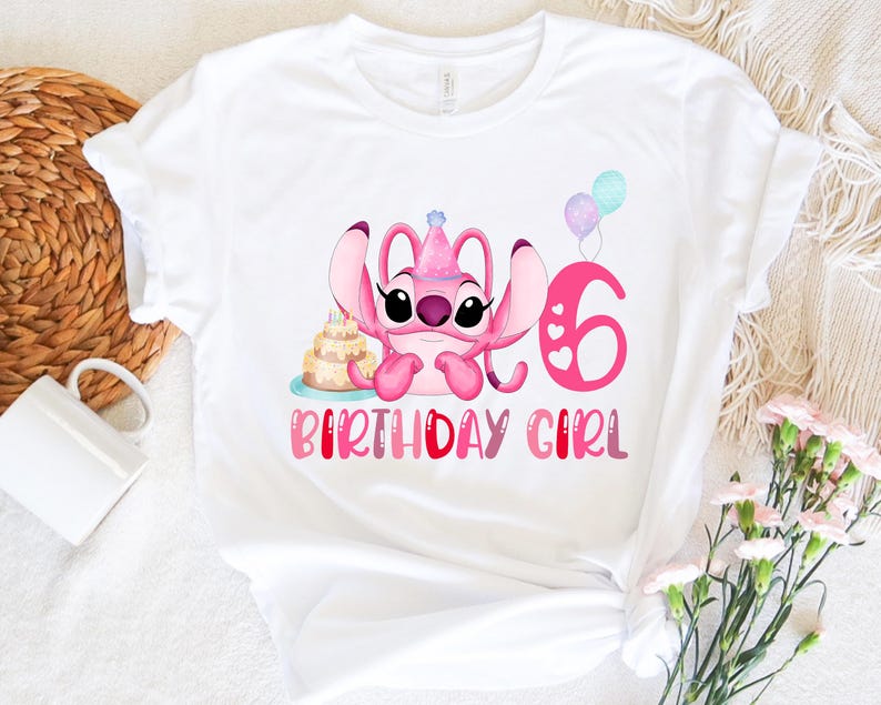 Disney Angel Birthday Girl Shirt, Stitch Angel Birthday Party, Custom Birthday Tshirt, Birthday Family Shirt, Personalized Kids Birthday Tee
