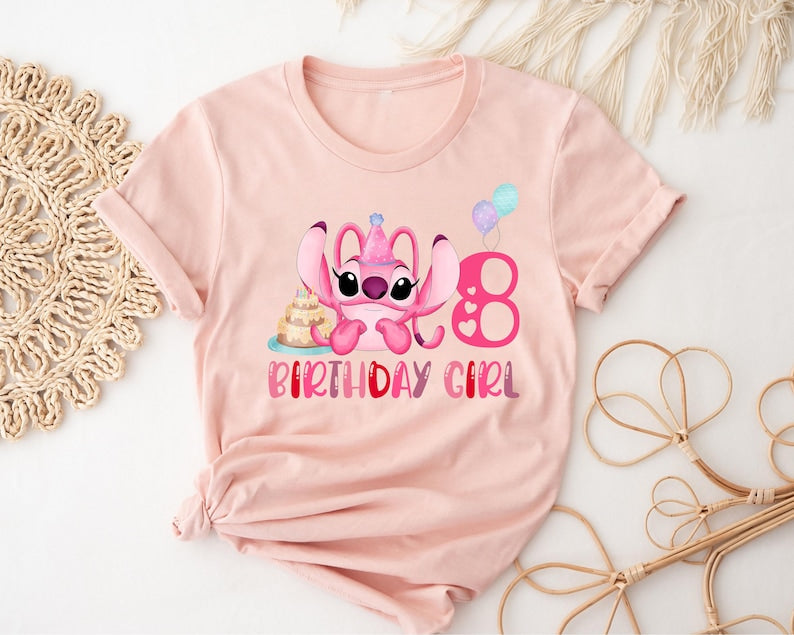 Disney Angel Birthday Girl Shirt, Stitch Angel Birthday Party, Custom Birthday Tshirt, Birthday Family Shirt, Personalized Kids Birthday Tee