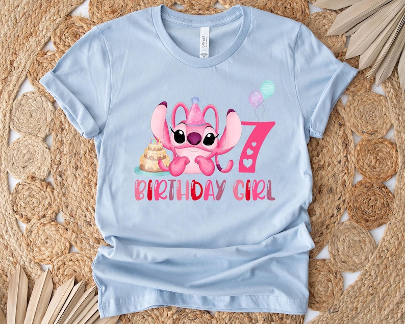Disney Angel Birthday Girl Shirt, Stitch Angel Birthday Party, Custom Birthday Tshirt, Birthday Family Shirt, Personalized Kids Birthday Tee