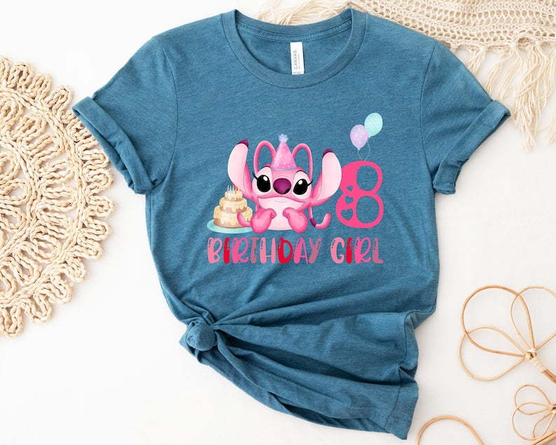 Disney Angel Birthday Girl Shirt, Stitch Angel Birthday Party, Custom Birthday Tshirt, Birthday Family Shirt, Personalized Kids Birthday Tee